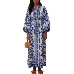Farm Rio Blue and White Floral Maxi Dress